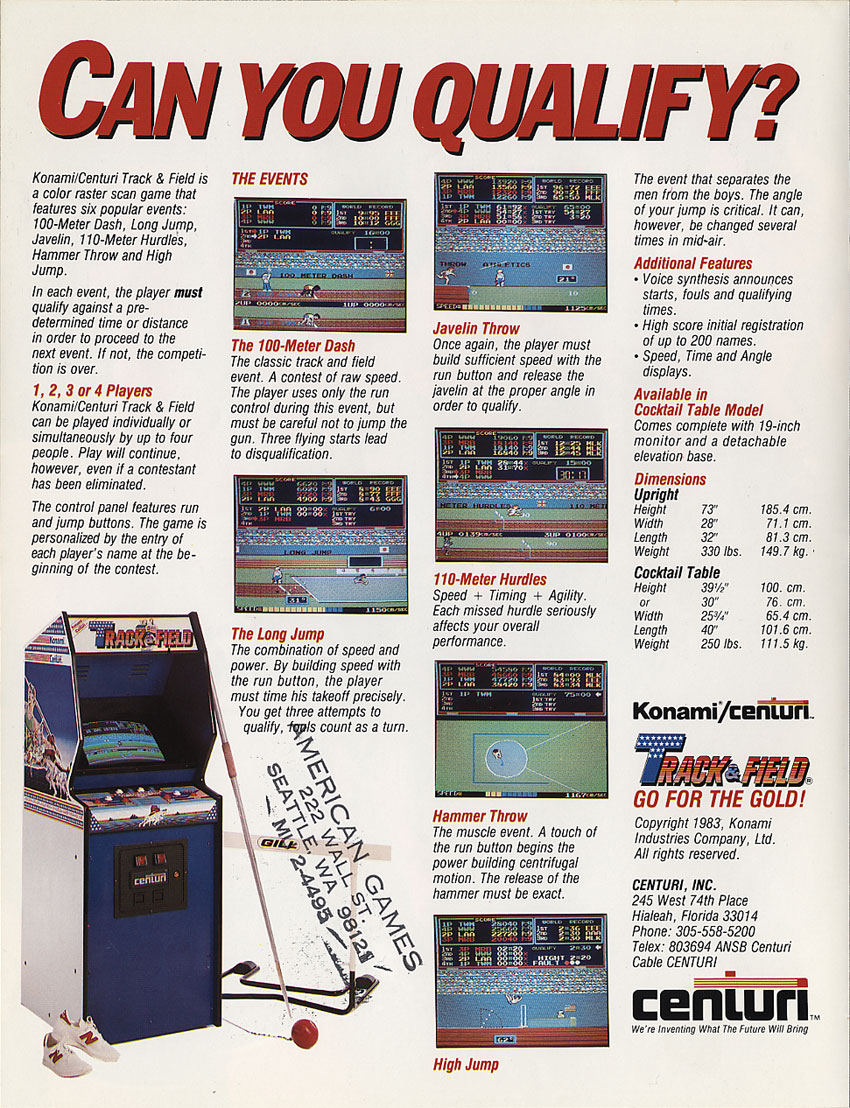 1983 Track & Field Arcade Game by Konami - Image 3